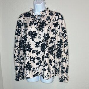 SHEIN Cream and Black Floral Blouse
